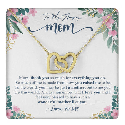 Interlocking Hearts Necklace 18K Yellow Gold Finish | 1 | Personalized To My Amazing Mom Necklace From Daughter Son Thank You For Everything You Do Mom Mothers Day Birthday Christmas Customized Gift Box Message Card | teecentury