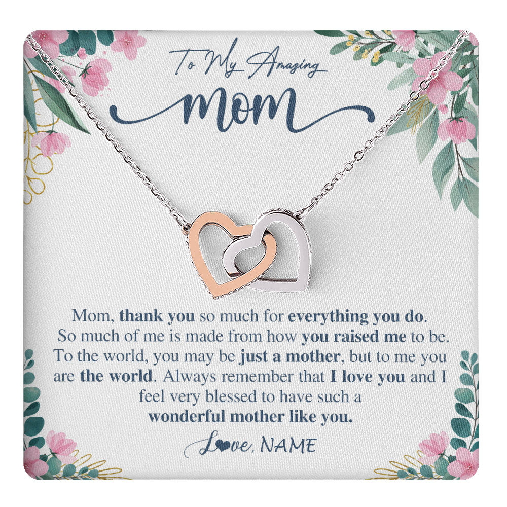 Interlocking Hearts Necklace Stainless Steel & Rose Gold Finish | 1 | Personalized To My Amazing Mom Necklace From Daughter Son Thank You For Everything You Do Mom Mothers Day Birthday Christmas Customized Gift Box Message Card | teecentury