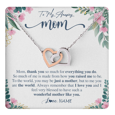 Interlocking Hearts Necklace Stainless Steel & Rose Gold Finish | 1 | Personalized To My Amazing Mom Necklace From Daughter Son Thank You For Everything You Do Mom Mothers Day Birthday Christmas Customized Gift Box Message Card | teecentury