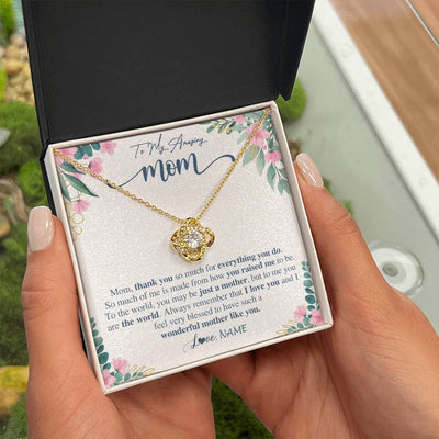 Love Knot Necklace 18K Yellow Gold Finish | 2 | Personalized To My Amazing Mom Necklace From Daughter Son Thank You For Everything You Do Mom Mothers Day Birthday Christmas Customized Gift Box Message Card | teecentury