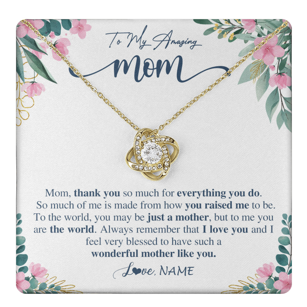 Love Knot Necklace 18K Yellow Gold Finish | 1 | Personalized To My Amazing Mom Necklace From Daughter Son Thank You For Everything You Do Mom Mothers Day Birthday Christmas Customized Gift Box Message Card | teecentury