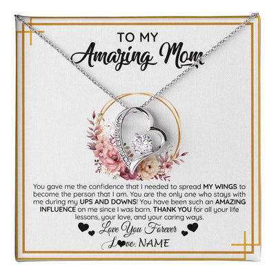 Forever Love Necklace 14K White Gold Finish | 1 | Personalized To My Amazing Mom Necklace From Daughter Son You Gave Me The Confidence Mom Birthday Gifts Mothers Day Christmas Customized Gift Box Message Card | teecentury