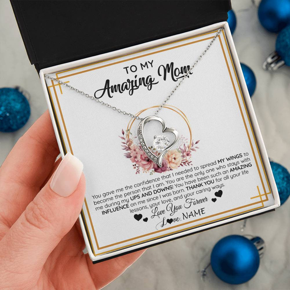 Forever Love Necklace 14K White Gold Finish | 2 | Personalized To My Amazing Mom Necklace From Daughter Son You Gave Me The Confidence Mom Birthday Gifts Mothers Day Christmas Customized Gift Box Message Card | teecentury