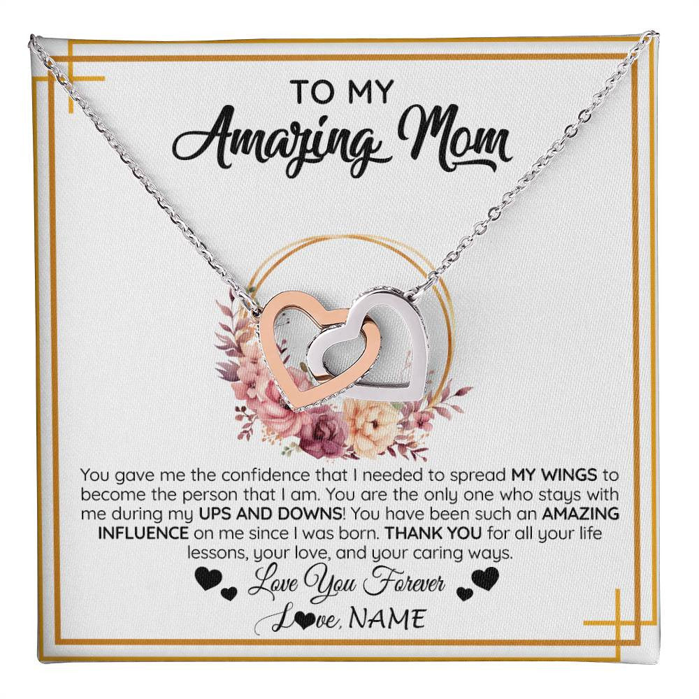 Interlocking Hearts Necklace Stainless Steel & Rose Gold Finish | 1 | Personalized To My Amazing Mom Necklace From Daughter Son You Gave Me The Confidence Mom Birthday Gifts Mothers Day Christmas Customized Gift Box Message Card | teecentury