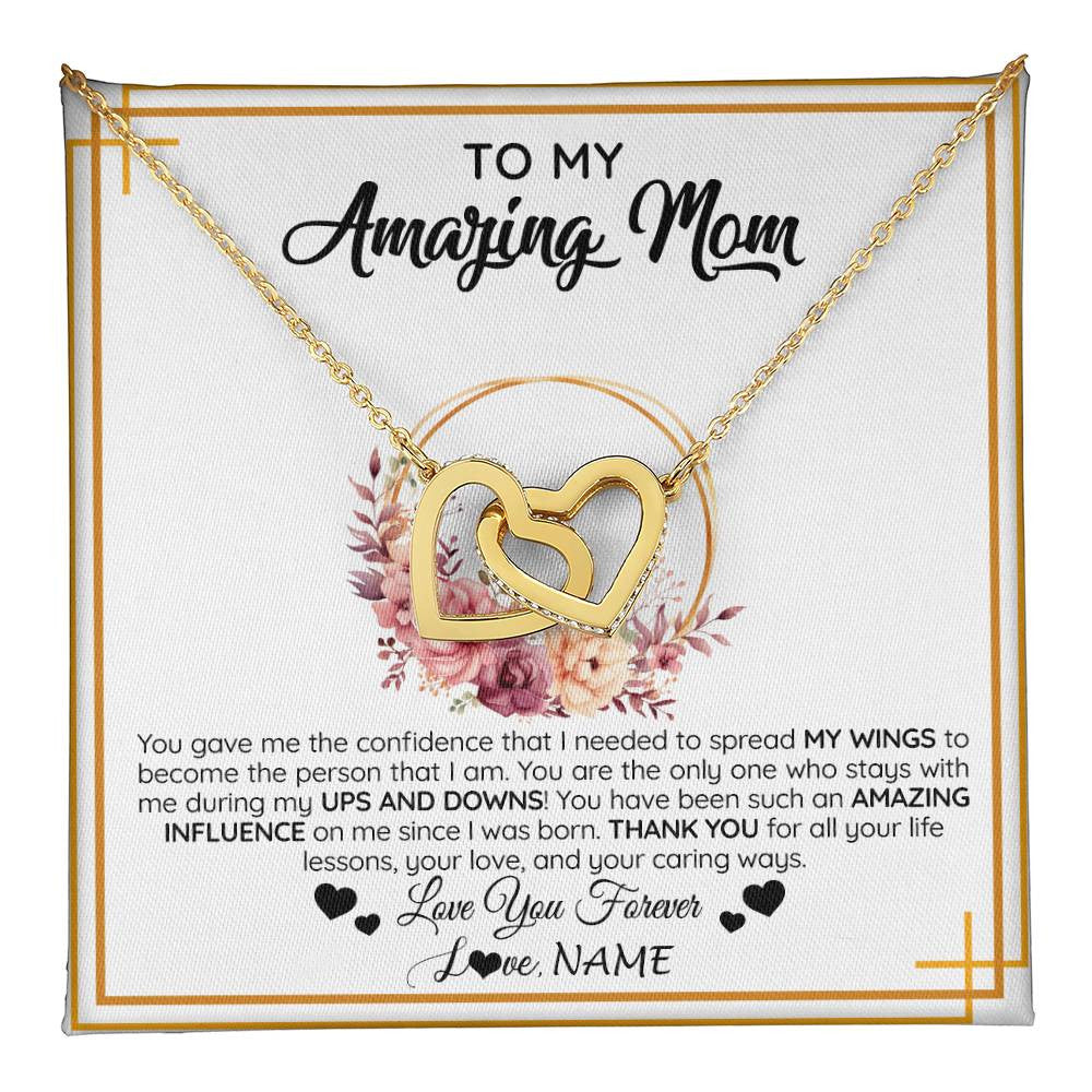 Interlocking Hearts Necklace 18K Yellow Gold Finish | 1 | Personalized To My Amazing Mom Necklace From Daughter Son You Gave Me The Confidence Mom Birthday Gifts Mothers Day Christmas Customized Gift Box Message Card | teecentury
