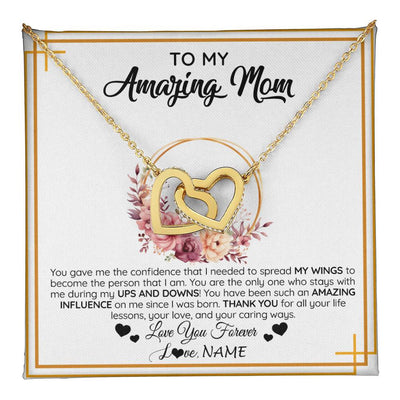 Interlocking Hearts Necklace 18K Yellow Gold Finish | 1 | Personalized To My Amazing Mom Necklace From Daughter Son You Gave Me The Confidence Mom Birthday Gifts Mothers Day Christmas Customized Gift Box Message Card | teecentury
