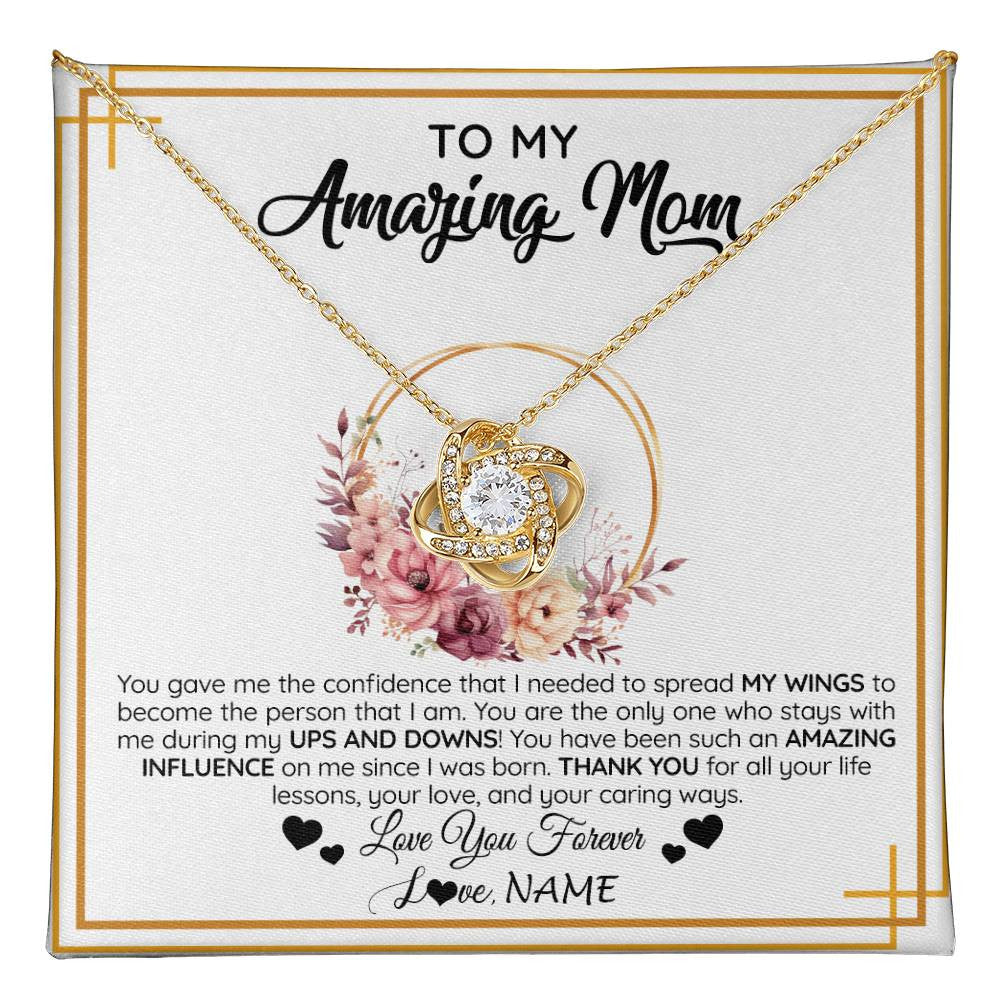 Love Knot Necklace 18K Yellow Gold Finish | 1 | Personalized To My Amazing Mom Necklace From Daughter Son You Gave Me The Confidence Mom Birthday Gifts Mothers Day Christmas Customized Gift Box Message Card | teecentury