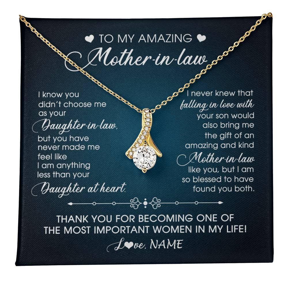 Alluring Beauty Necklace 18K Yellow Gold Finish | 1 | Personalized To My Amazing Mother In Law Necklace From Daughter Amazing And Kind Mother In Law Birthday Christmas Jewelry Customized Gift Box Message Card | teecentury