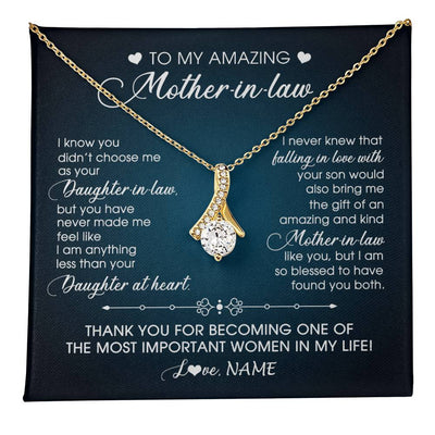 Alluring Beauty Necklace 18K Yellow Gold Finish | 1 | Personalized To My Amazing Mother In Law Necklace From Daughter Amazing And Kind Mother In Law Birthday Christmas Jewelry Customized Gift Box Message Card | teecentury