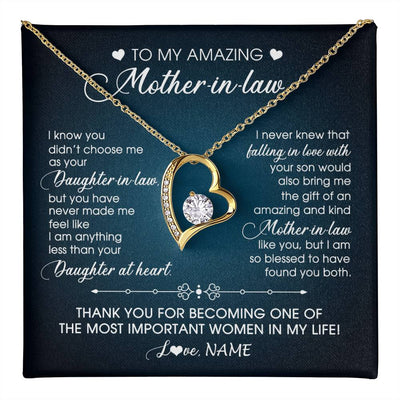 Forever Love Necklace 18K Yellow Gold Finish | 1 | Personalized To My Amazing Mother In Law Necklace From Daughter Amazing And Kind Mother In Law Birthday Christmas Jewelry Customized Gift Box Message Card | teecentury