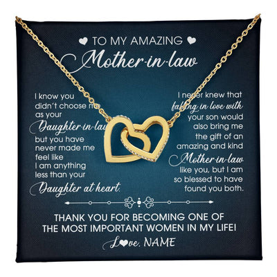 Interlocking Hearts Necklace 18K Yellow Gold Finish | 1 | Personalized To My Amazing Mother In Law Necklace From Daughter Amazing And Kind Mother In Law Birthday Christmas Jewelry Customized Gift Box Message Card | teecentury