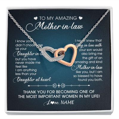 Interlocking Hearts Necklace | Personalized To My Amazing Mother In Law Necklace From Daughter Amazing And Kind Mother In Law Birthday Christmas Jewelry Customized Gift Box Message Card | teecentury