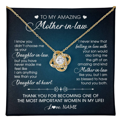 Love Knot Necklace 18K Yellow Gold Finish | 1 | Personalized To My Amazing Mother In Law Necklace From Daughter Amazing And Kind Mother In Law Birthday Christmas Jewelry Customized Gift Box Message Card | teecentury