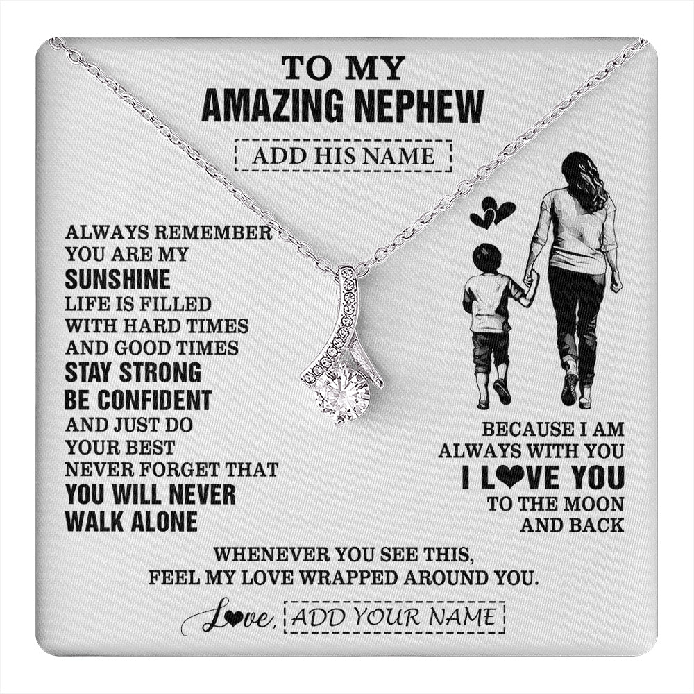 Alluring Beauty Necklace 14K White Gold Finish | 1 | Personalized To My Amazing Nephew Necklace From Aunt Auntie Woman It A Big Hug Nephew Birthday Gifts Graduation Christmas Custom Gift Box Message Card | https://teecentury.