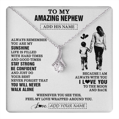 Alluring Beauty Necklace 14K White Gold Finish | 1 | Personalized To My Amazing Nephew Necklace From Aunt Auntie Woman It A Big Hug Nephew Birthday Gifts Graduation Christmas Custom Gift Box Message Card | https://teecentury.