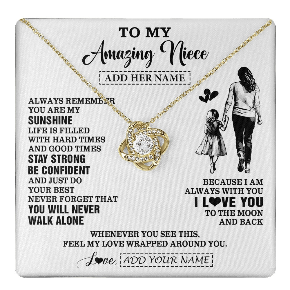 Love Knot Necklace 18K Yellow Gold Finish | 1 | Personalized To My Amazing Niece Necklace From Aunt Auntie Woman It A Big Hug Niece Birthday Gifts Graduation Christmas Custom Gift Box Message Card | https://teecentury.