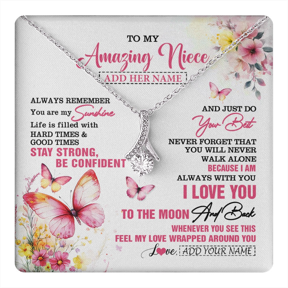 Alluring Beauty Necklace 14K White Gold Finish | 1 | Personalized To My Amazing Niece Necklace From Aunt Uncle Auntie Butterfly It A Big Hug Niece Birthday Gifts Graduation Christmas Custom Gift Box Message Card | https://teecentury.