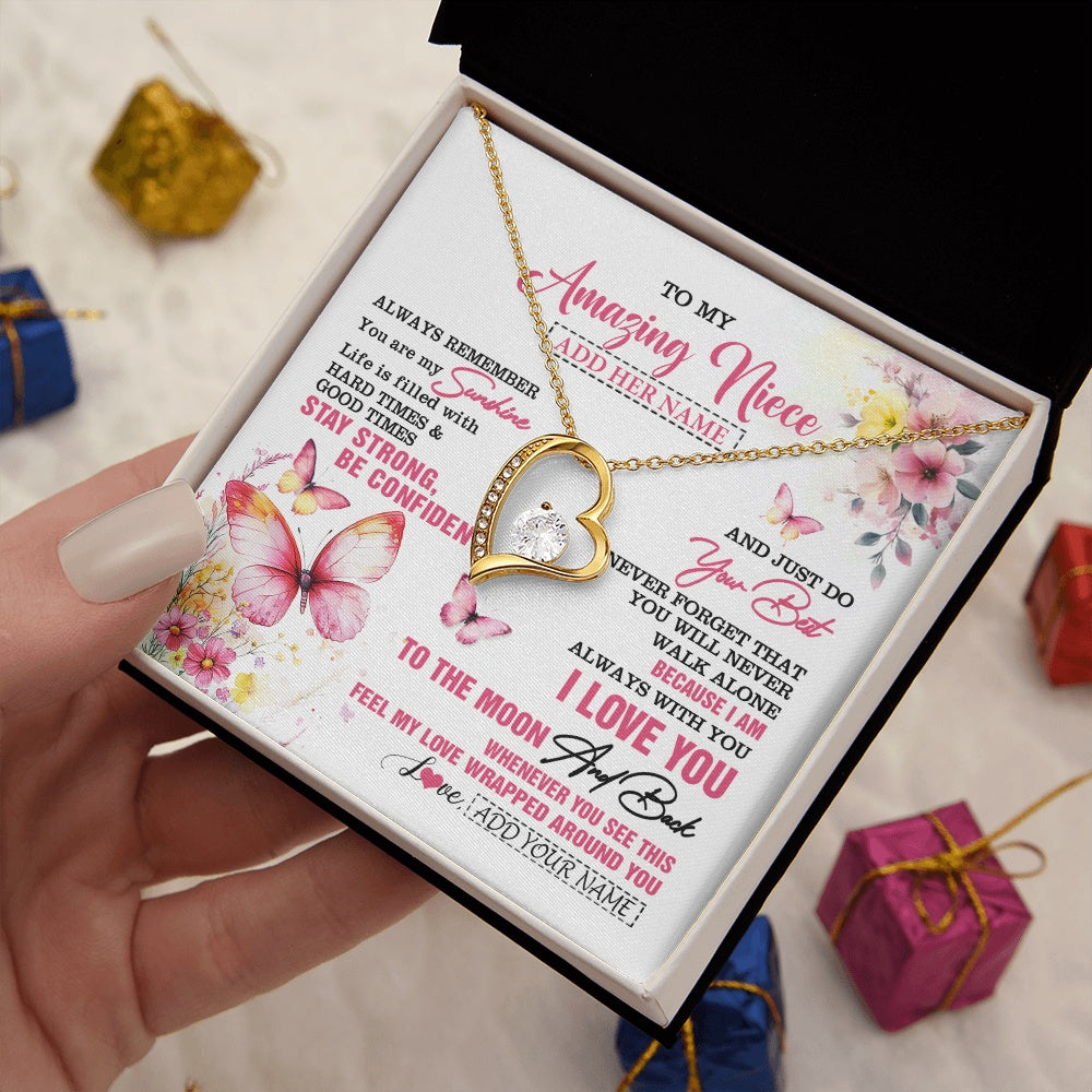 Forever Love Necklace 18K Yellow Gold Finish | 2 | Personalized To My Amazing Niece Necklace From Aunt Uncle Auntie Butterfly It A Big Hug Niece Birthday Gifts Graduation Christmas Custom Gift Box Message Card | https://teecentury.