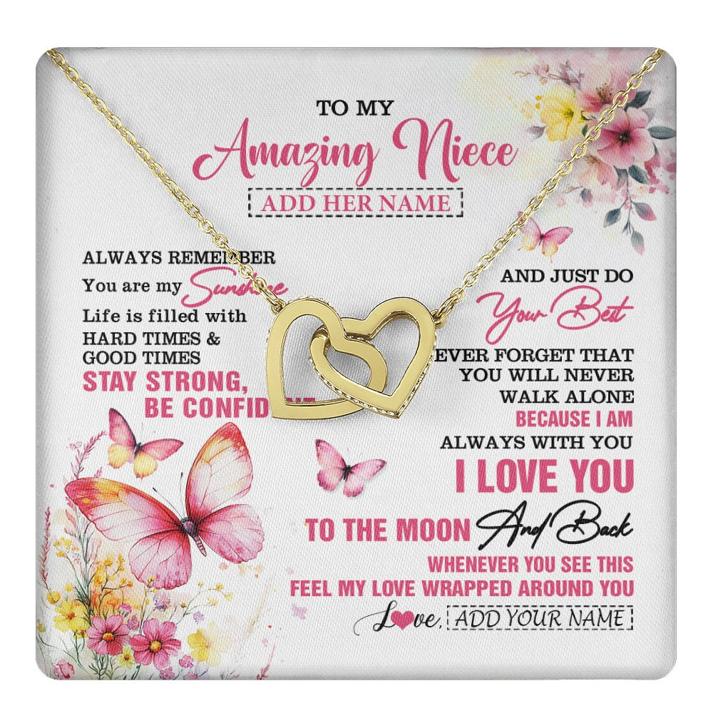 Interlocking Hearts Necklace 18K Yellow Gold Finish | 1 | Personalized To My Amazing Niece Necklace From Aunt Uncle Auntie Butterfly It A Big Hug Niece Birthday Gifts Graduation Christmas Custom Gift Box Message Card | https://teecentury.