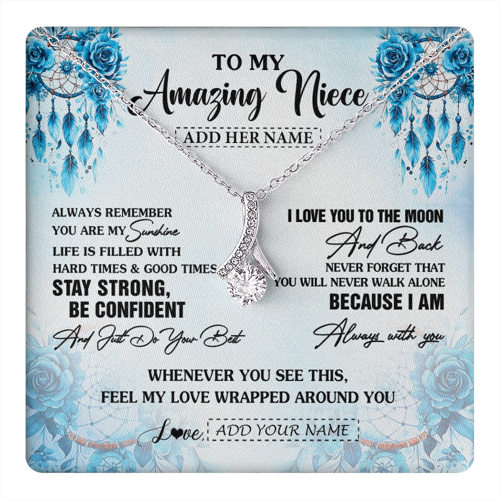Alluring Beauty Necklace 14K White Gold Finish | 1 | Personalized To My Amazing Niece Necklace From Aunt Uncle Auntie Dream Catcher It A Big Hug Niece Birthday Gifts Graduation Christmas Gift Box Message Card | https://teecentury.