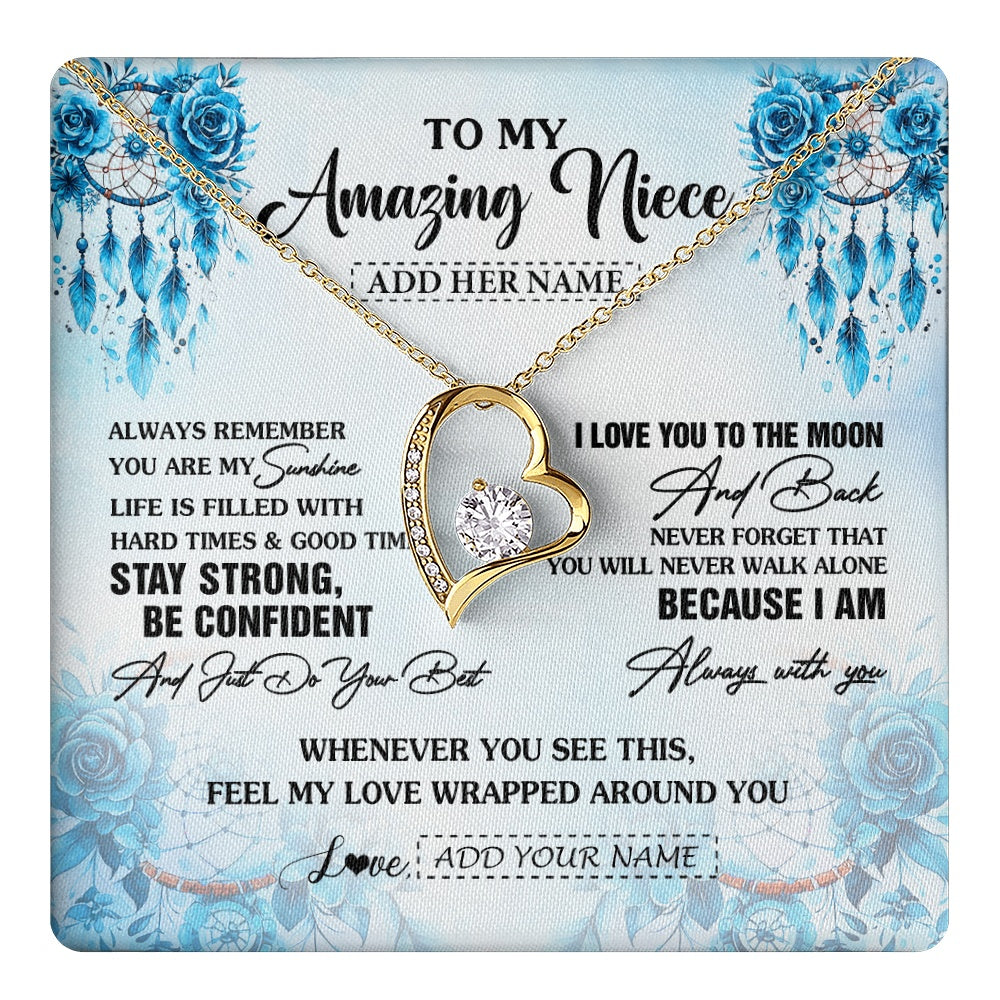 Forever Love Necklace 18K Yellow Gold Finish | 1 | Personalized To My Amazing Niece Necklace From Aunt Uncle Auntie Dream Catcher It A Big Hug Niece Birthday Gifts Graduation Christmas Gift Box Message Card | https://teecentury.