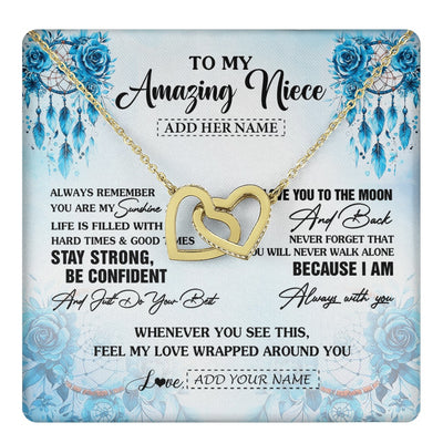 Interlocking Hearts Necklace 18K Yellow Gold Finish | 1 | Personalized To My Amazing Niece Necklace From Aunt Uncle Auntie Dream Catcher It A Big Hug Niece Birthday Gifts Graduation Christmas Gift Box Message Card | https://teecentury.