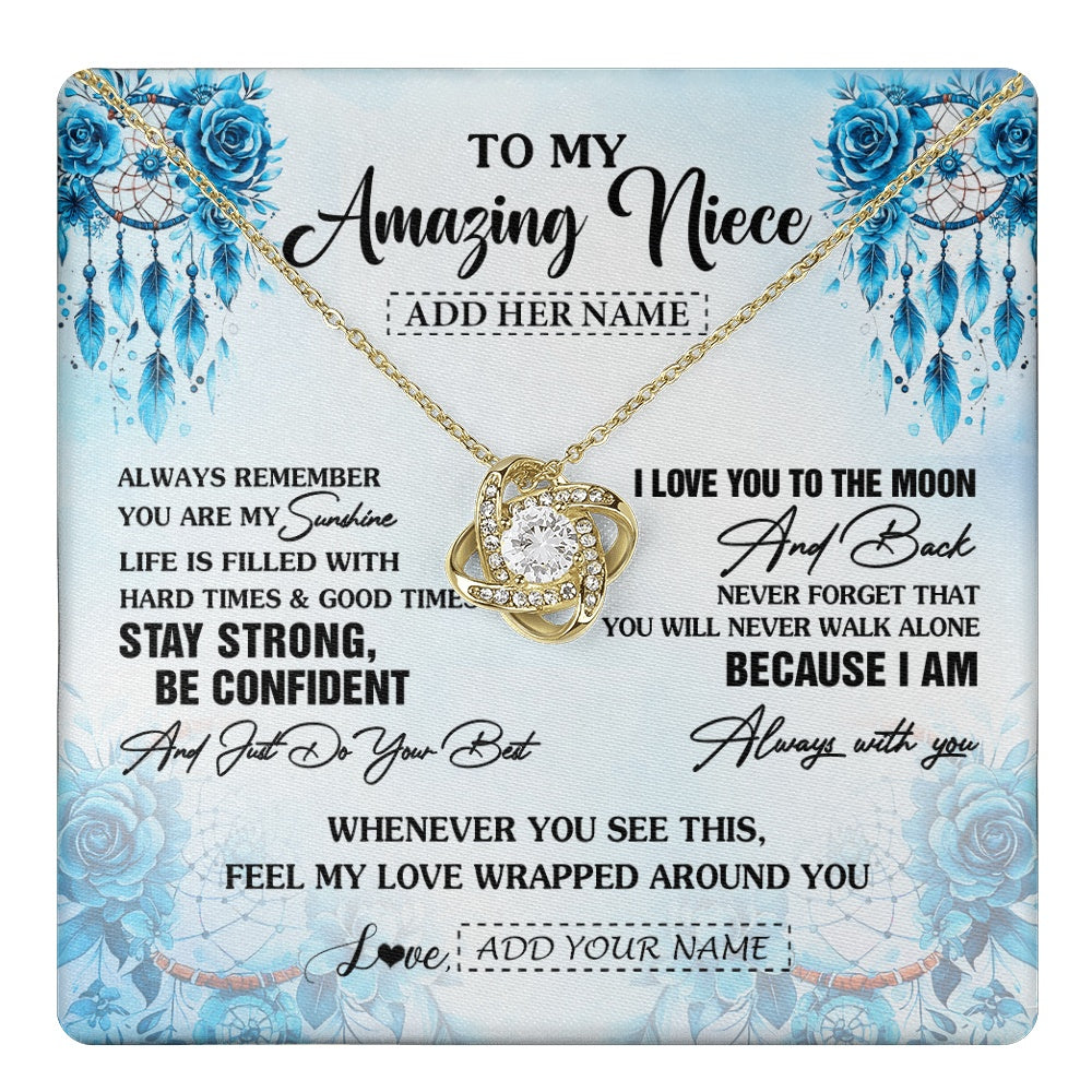 Love Knot Necklace 18K Yellow Gold Finish | 1 | Personalized To My Amazing Niece Necklace From Aunt Uncle Auntie Dream Catcher It A Big Hug Niece Birthday Gifts Graduation Christmas Gift Box Message Card | https://teecentury.