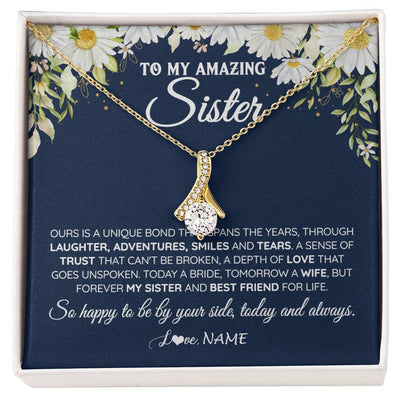 Alluring Beauty Necklace 18K Yellow Gold Finish | 1 | Personalized To My Amazing Sister On Her Wedding Day Necklace Forever My Sister Bride From Sister Wedding Day Gift Ideas Customized Gift Box Message Card | teecentury