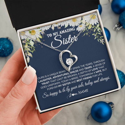 Forever Love Necklace 14K White Gold Finish | 2 | Personalized To My Amazing Sister On Her Wedding Day Necklace Forever My Sister Bride From Sister Wedding Day Gift Ideas Customized Gift Box Message Card | teecentury