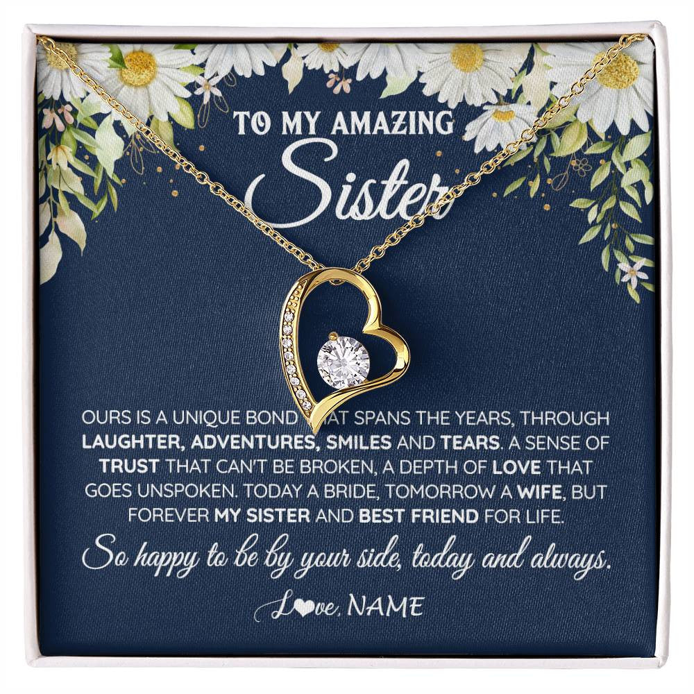 Forever Love Necklace 18K Yellow Gold Finish | 1 | Personalized To My Amazing Sister On Her Wedding Day Necklace Forever My Sister Bride From Sister Wedding Day Gift Ideas Customized Gift Box Message Card | teecentury