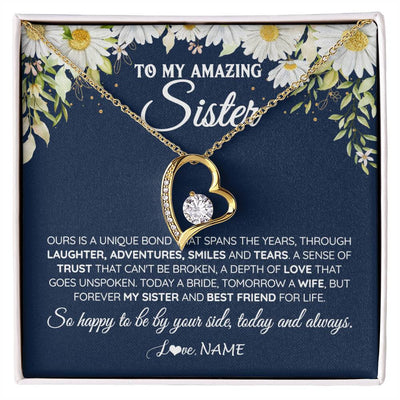 Forever Love Necklace 18K Yellow Gold Finish | 1 | Personalized To My Amazing Sister On Her Wedding Day Necklace Forever My Sister Bride From Sister Wedding Day Gift Ideas Customized Gift Box Message Card | teecentury
