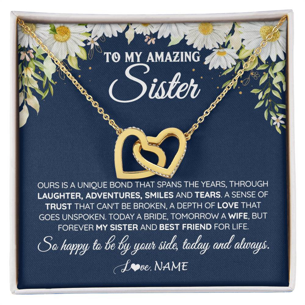 Interlocking Hearts Necklace 18K Yellow Gold Finish | 1 | Personalized To My Amazing Sister On Her Wedding Day Necklace Forever My Sister Bride From Sister Wedding Day Gift Ideas Customized Gift Box Message Card | teecentury