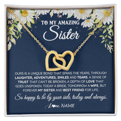 Interlocking Hearts Necklace 18K Yellow Gold Finish | 1 | Personalized To My Amazing Sister On Her Wedding Day Necklace Forever My Sister Bride From Sister Wedding Day Gift Ideas Customized Gift Box Message Card | teecentury