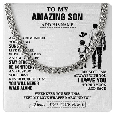 Cuban Link Chain Necklace Stainless Steel | 1 | Personalized To My Amazing Son Necklace From Dad Father Man It A Big Hug Son Birthday Gifts Graduation Christmas Custom Gift Box Message Card | https://teecentury.