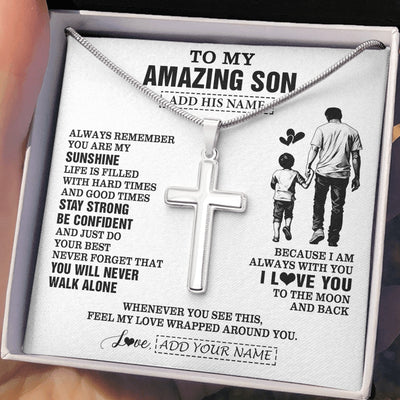 Stainless Cross Necklace Stainless Steel | 2 | Personalized To My Amazing Son Necklace From Dad Father Man It A Big Hug Son Birthday Gifts Graduation Christmas Custom Gift Box Message Card | https://teecentury.