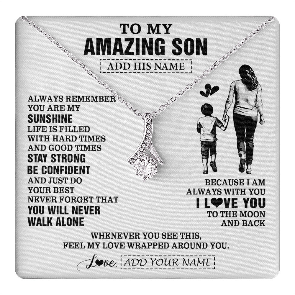 Alluring Beauty Necklace 14K White Gold Finish | 1 | Personalized To My Amazing Son Necklace From Mom Mother Woman It A Big Hug Son Birthday Gifts Graduation Christmas Custom Gift Box Message Card | https://teecentury.