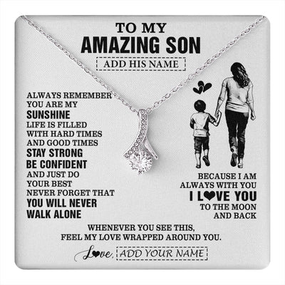 Alluring Beauty Necklace 14K White Gold Finish | 1 | Personalized To My Amazing Son Necklace From Mom Mother Woman It A Big Hug Son Birthday Gifts Graduation Christmas Custom Gift Box Message Card | https://teecentury.