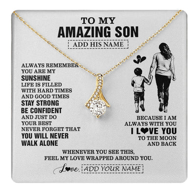Alluring Beauty Necklace 18K Yellow Gold Finish | 1 | Personalized To My Amazing Son Necklace From Mom Mother Woman It A Big Hug Son Birthday Gifts Graduation Christmas Custom Gift Box Message Card | https://teecentury.