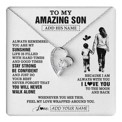 Forever Love Necklace 14K White Gold Finish | 1 | Personalized To My Amazing Son Necklace From Mom Mother Woman It A Big Hug Son Birthday Gifts Graduation Christmas Custom Gift Box Message Card | https://teecentury.