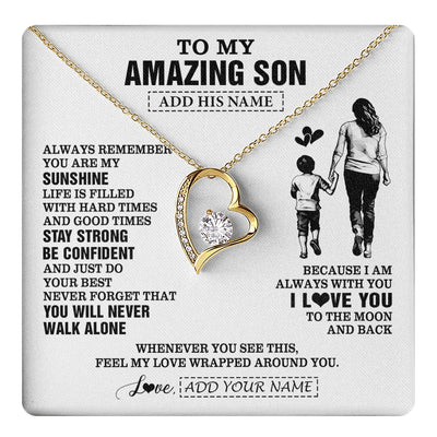 Forever Love Necklace 18K Yellow Gold Finish | 1 | Personalized To My Amazing Son Necklace From Mom Mother Woman It A Big Hug Son Birthday Gifts Graduation Christmas Custom Gift Box Message Card | https://teecentury.