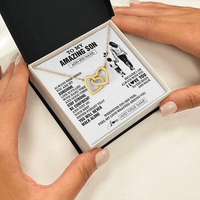 Interlocking Hearts Necklace 18K Yellow Gold Finish | 2 | Personalized To My Amazing Son Necklace From Mom Mother Woman It A Big Hug Son Birthday Gifts Graduation Christmas Custom Gift Box Message Card | https://teecentury.