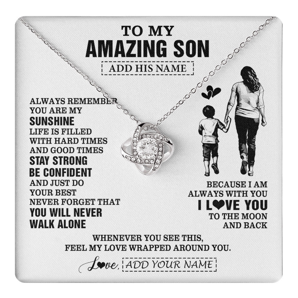 Love Knot Necklace 14K White Gold Finish | 1 | Personalized To My Amazing Son Necklace From Mom Mother Woman It A Big Hug Son Birthday Gifts Graduation Christmas Custom Gift Box Message Card | https://teecentury.
