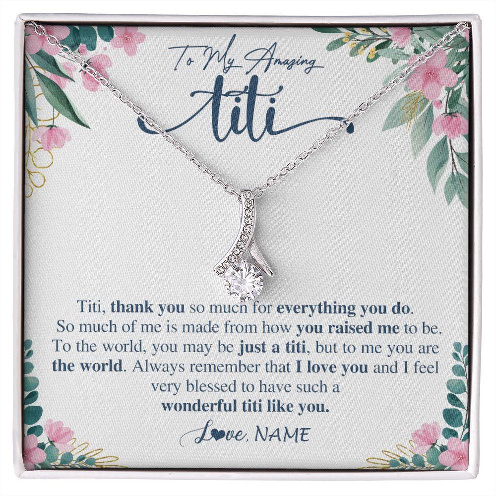 Alluring Beauty Necklace | Personalized To My Amazing Titi Necklace From Niece Nephew Thank You For Everything You Do Titi Mothers Day Birthday Christmas Customized Gift Box Message Card | teecentury