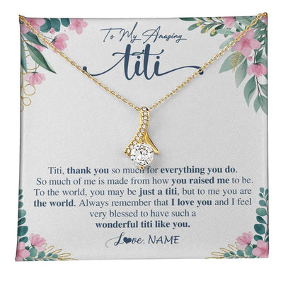 Alluring Beauty Necklace 18K Yellow Gold Finish | 1 | Personalized To My Amazing Titi Necklace From Niece Nephew Thank You For Everything You Do Titi Mothers Day Birthday Christmas Customized Gift Box Message Card | teecentury