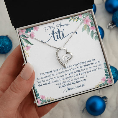 Forever Love Necklace | Personalized To My Amazing Titi Necklace From Niece Nephew Thank You For Everything You Do Titi Mothers Day Birthday Christmas Customized Gift Box Message Card | teecentury