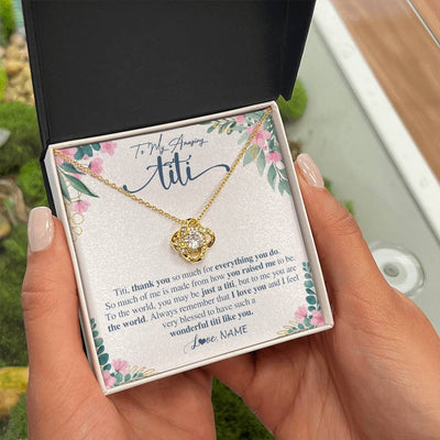 Love Knot Necklace 18K Yellow Gold Finish | 2 | Personalized To My Amazing Titi Necklace From Niece Nephew Thank You For Everything You Do Titi Mothers Day Birthday Christmas Customized Gift Box Message Card | teecentury