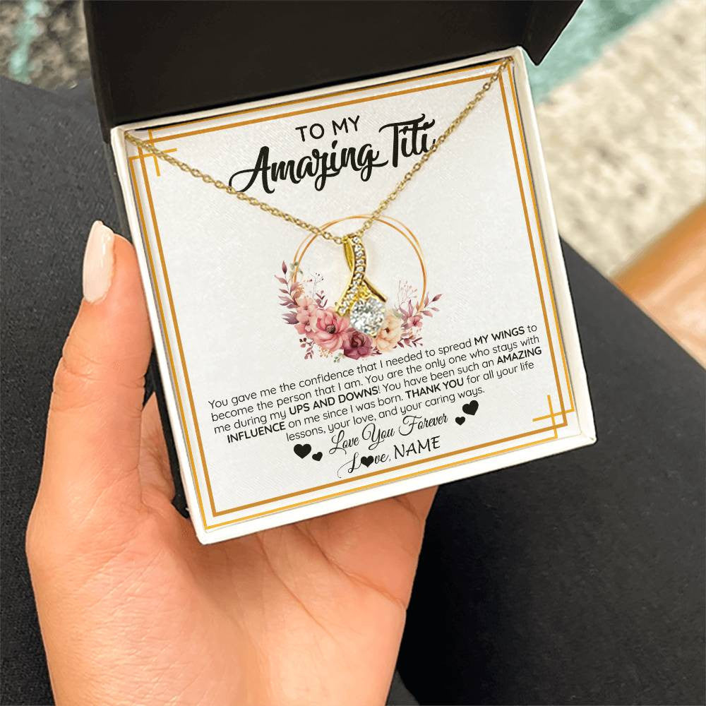 Alluring Beauty Necklace 18K Yellow Gold Finish | 2 | Personalized To My Amazing Titi Necklace From Niece Nephew You Gave Me The Confidence Titi Birthday Mothers Day Christmas Customized Gift Box Message Card | teecentury