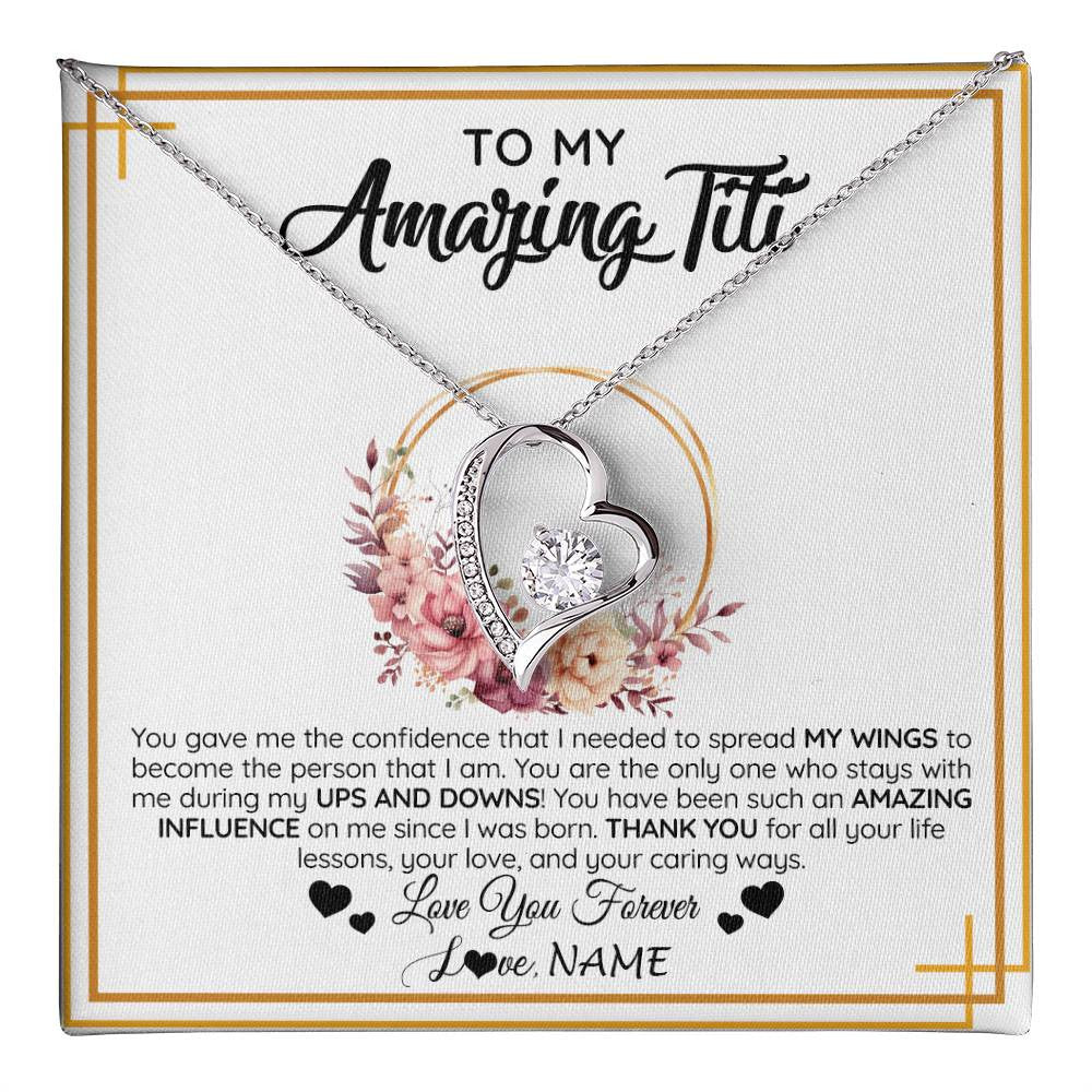 Forever Love Necklace 14K White Gold Finish | 1 | Personalized To My Amazing Titi Necklace From Niece Nephew You Gave Me The Confidence Titi Birthday Mothers Day Christmas Customized Gift Box Message Card | teecentury