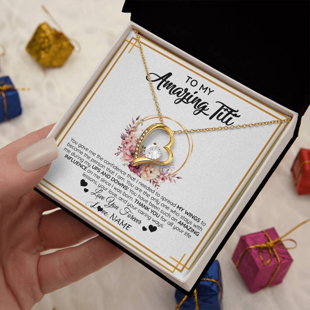 Forever Love Necklace 18K Yellow Gold Finish | 2 | Personalized To My Amazing Titi Necklace From Niece Nephew You Gave Me The Confidence Titi Birthday Mothers Day Christmas Customized Gift Box Message Card | teecentury