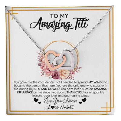 Interlocking Hearts Necklace Stainless Steel & Rose Gold Finish | 1 | Personalized To My Amazing Titi Necklace From Niece Nephew You Gave Me The Confidence Titi Birthday Mothers Day Christmas Customized Gift Box Message Card | teecentury